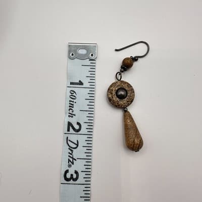 Vintage 90s Natural Jasper Stone Dangle Earrings Brown Boho Earthy Drop Jewelry - Thumbnail 7
