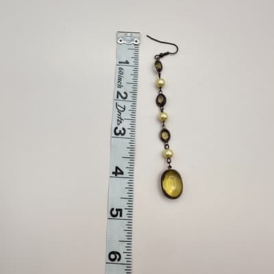 Vintage 90s Faux Pearl Beaded Dangle Earrings Yellow Glass Boho Women's Jewelry - Thumbnail 6