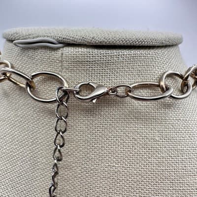 Vintage 90s Red & Pink Bead Chunky Chain Dangle Necklace Silver Tone Jewelry Y2K - Thumbnail 8