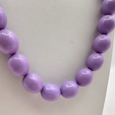Vintage 90s Purple Lavender Beaded Chunky Necklace Retro Boho Women's Jewlery - Thumbnail 3