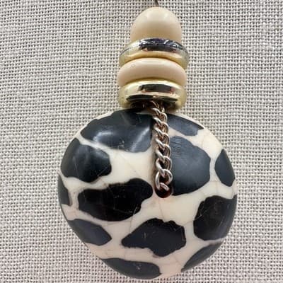 Vintage 90s Chunky Animal Print Pendant Necklace Boho Beaded Silver Tone Chain - Thumbnail 7