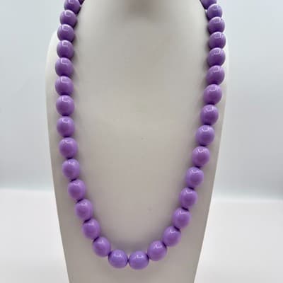 Vintage 90s Purple Lavender Beaded Chunky Necklace Retro Boho Women's Jewlery - Thumbnail 2