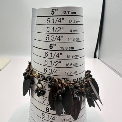 Vintage 80s Tribal Black & Copper Metal Leaf Cascade Statement Bracelet Jewelry - Thumbnail 7