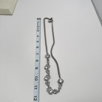 Vintage 90s Silver Tone Cubic Zirconia Glass Floral Statement Necklace Jewelry - Thumbnail 11
