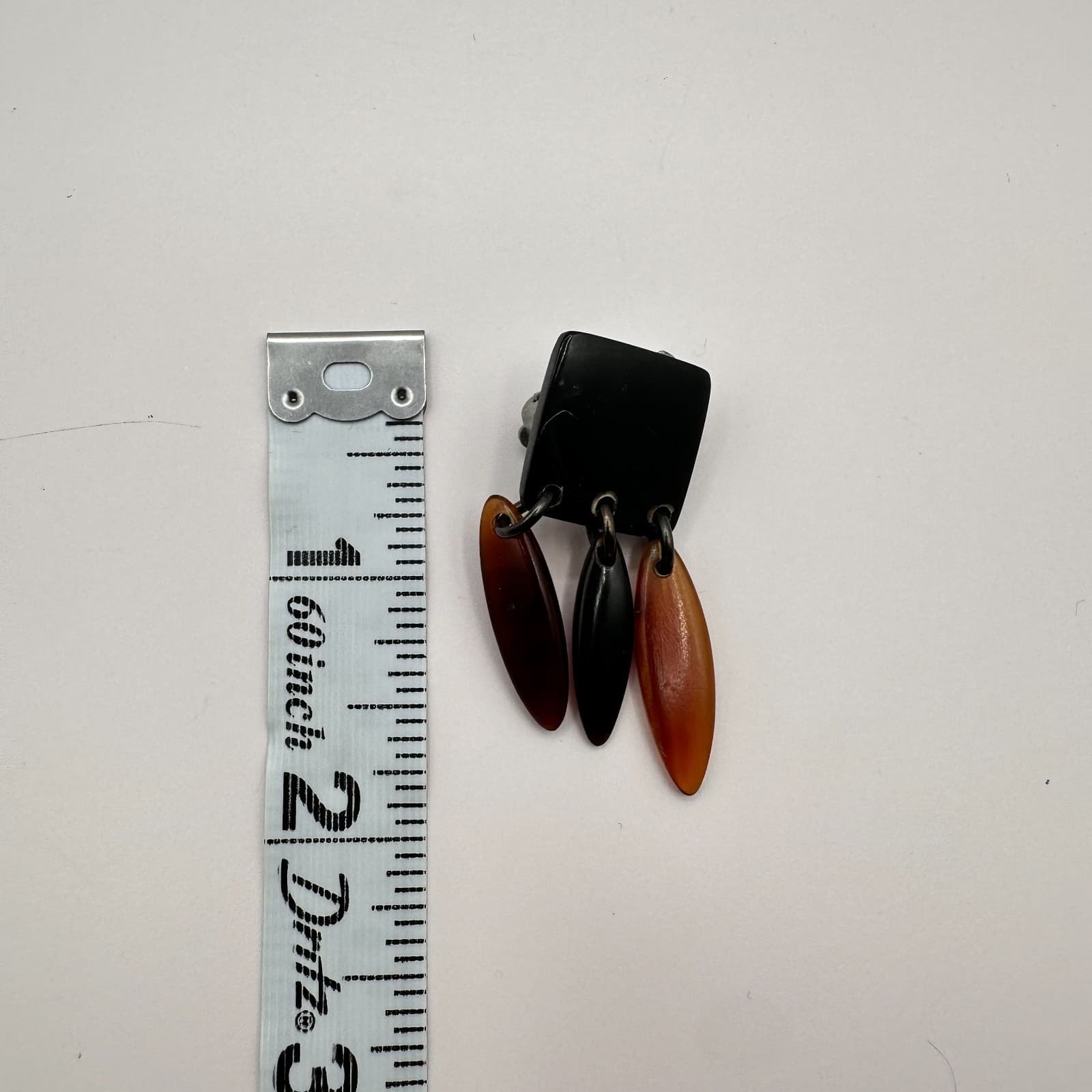 Vintage 80s Geometric Dangle Earrings Black & Amber Resin Women's Jewelry Retro - Thumbnail 7