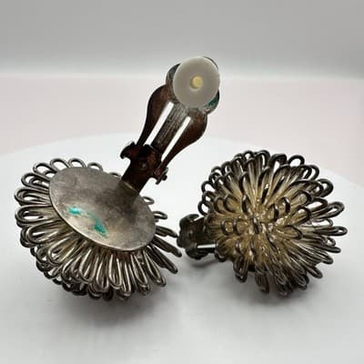 Vintage 80s Silver Tone Wire Loop Orb Earrings Statement Women's Classic Jewelry - Thumbnail 5