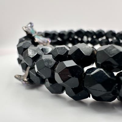 Vintage 90s Black Beaded Memory Wire Wrap Bracelet Butterfly Charms Boho Goth - Thumbnail 7