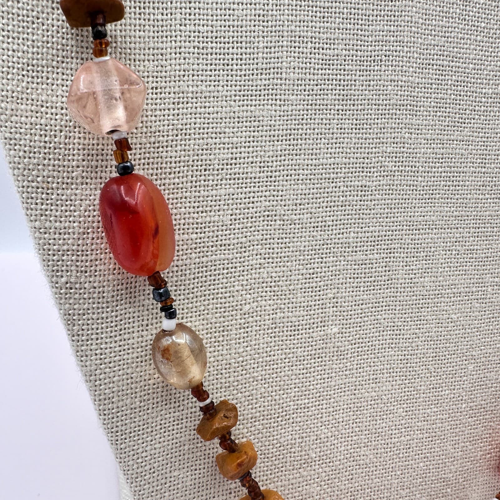 Vintage 90s Beaded Necklace Carnelian Jasper Quartz Boho Statement Jewelry - Thumbnail 5