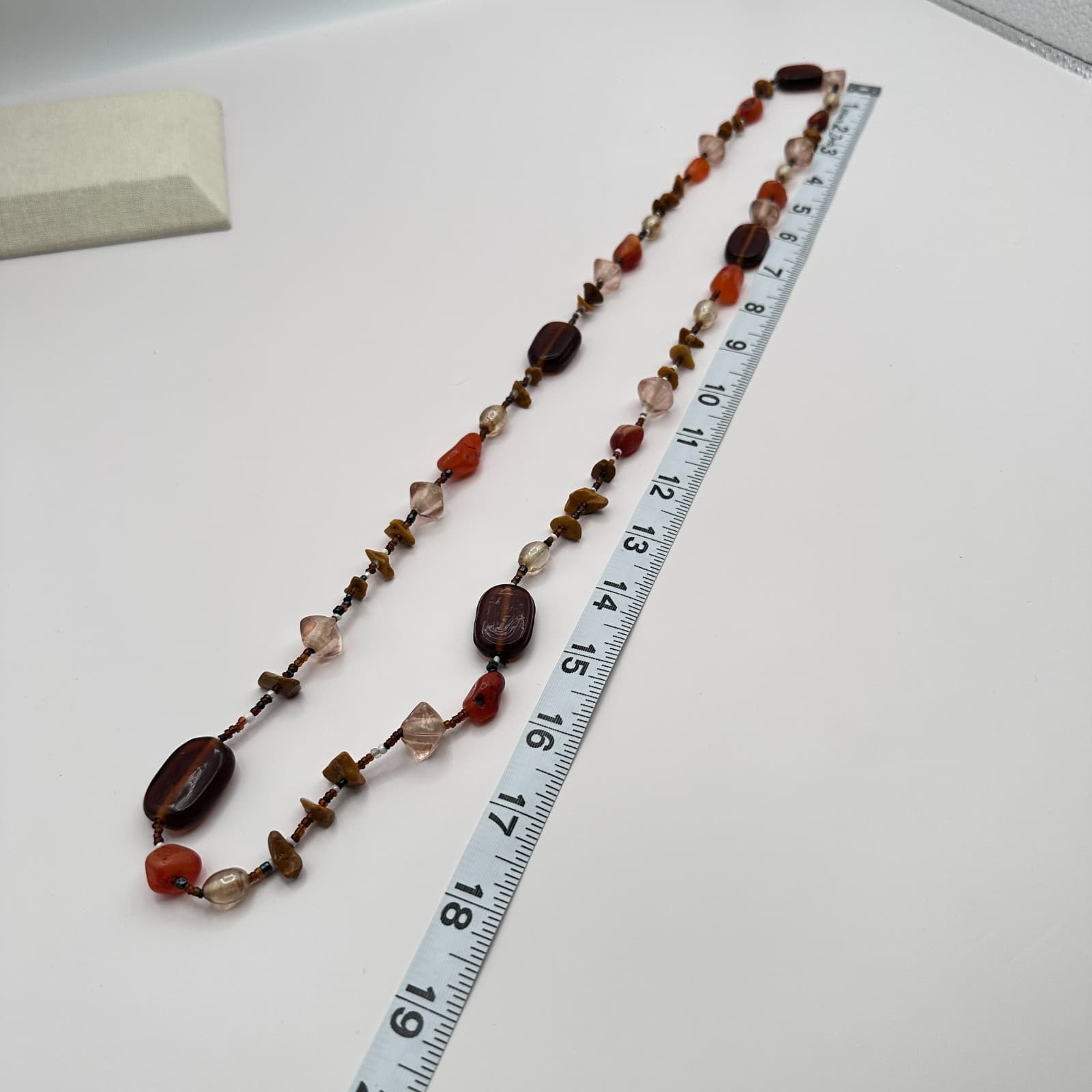 Vintage 90s Beaded Necklace Carnelian Jasper Quartz Boho Statement Jewelry - Thumbnail 9