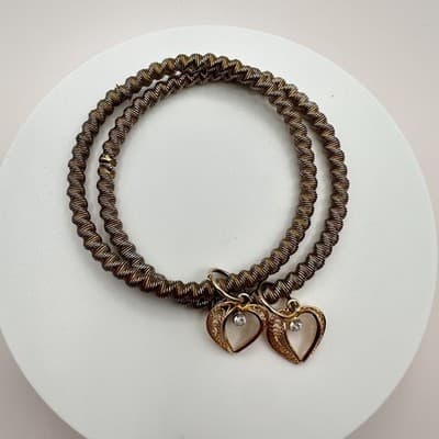 Vintage 90s Crystal Heart Coil Bangle Bracelet Set Multi Tone Women's Jewelry - Thumbnail 2
