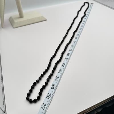 Vintage 90s Jet Black Beaded Double Strand Necklace Faceted Acrylic Boho Jewelry - Thumbnail 9