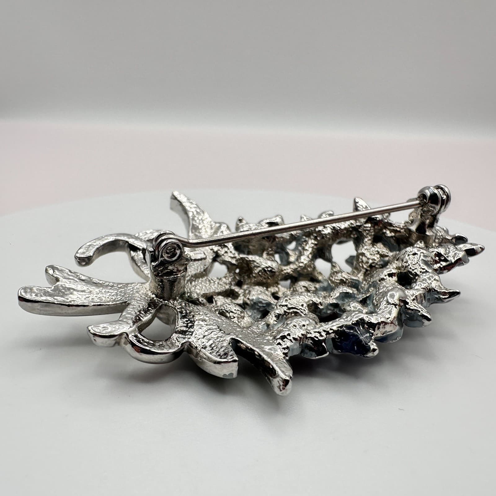 Vintage 90s Silver Tone Enamel Floral Bouquet Brooch Pin Women's Classic Jewelry - Thumbnail 7