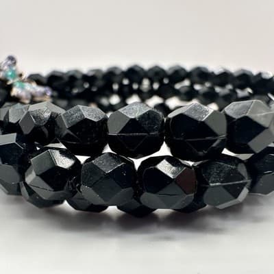 Vintage 90s Black Beaded Memory Wire Wrap Bracelet Butterfly Charms Boho Goth - Thumbnail 6