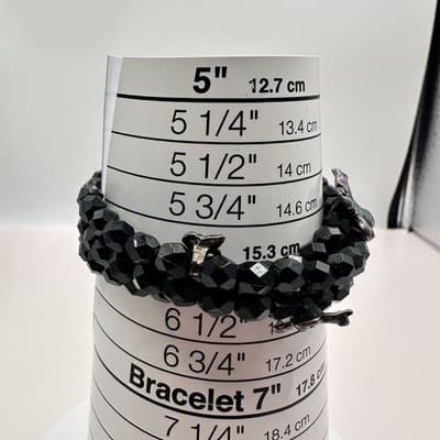 Vintage 90s Black Beaded Memory Wire Wrap Bracelet Butterfly Charms Boho Goth - Thumbnail 9