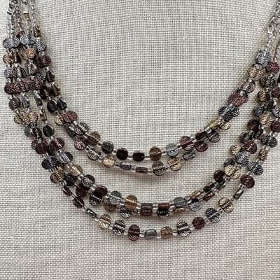 Vintage 90s Multi-Strand Hammered Beaded Necklace Retro Women's Classic Jewelry - Thumbnail 2