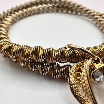 Vintage 90s Crystal Heart Coil Bangle Bracelet Set Multi Tone Women's Jewelry - Thumbnail 4