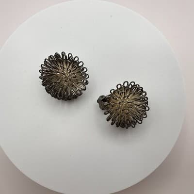 Vintage 80s Silver Tone Wire Loop Orb Earrings Statement Women's Classic Jewelry - Thumbnail 2