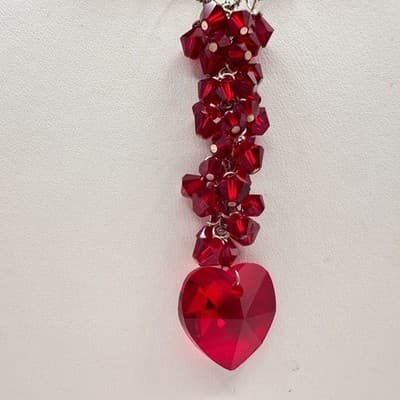 Vintage 90s Red Glass Heart Pendant Necklace Silver Tone Boho Statement Jewelry - Thumbnail 4