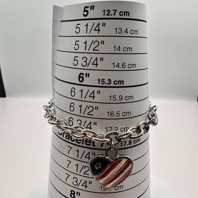 Vintage 90s American Flag Heart Charm Bracelet Silver Tone Enamel Jewelry - Thumbnail 6
