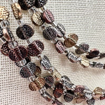 Vintage 90s Multi-Strand Hammered Beaded Necklace Retro Women's Classic Jewelry - Thumbnail 4