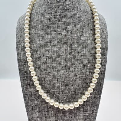 Vintage 90s White Faux Pearl Necklace Statement Women's Classic Jewelry Bib Y2K - Thumbnail 9