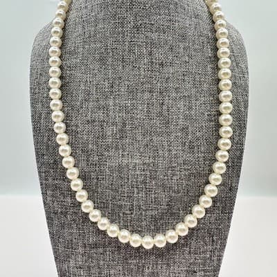 Vintage 90s White Faux Pearl Necklace Statement Women's Classic Jewelry Bib Y2K - Thumbnail 2