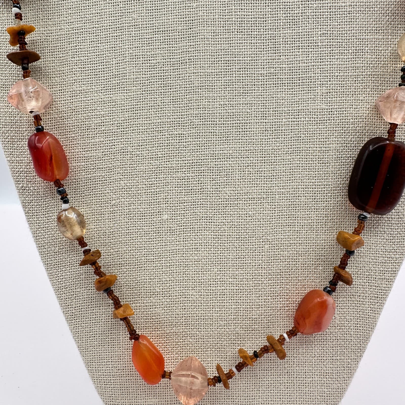 Vintage 90s Beaded Necklace Carnelian Jasper Quartz Boho Statement Jewelry - Thumbnail 4