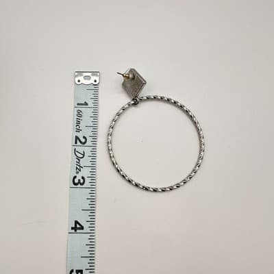 Vintage 90s Faux Turquoise Square Twisted Hoop Earrings Set Silver Tone Jewelry - Thumbnail 12