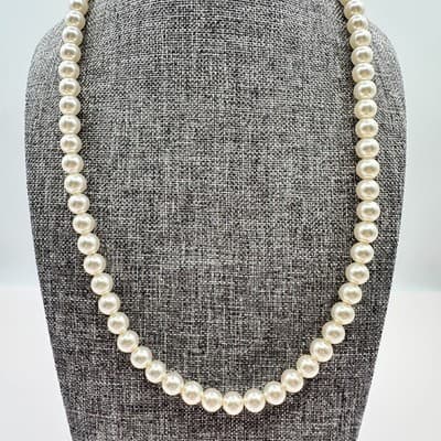 Vintage 90s White Faux Pearl Necklace Statement Women's Classic Jewelry Bib Y2K - Thumbnail 8
