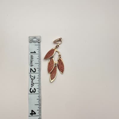Vintage 90s Gold Tone Pink Glitter Leaf Dangle Earrings Women's Classic Jewelry - Thumbnail 7