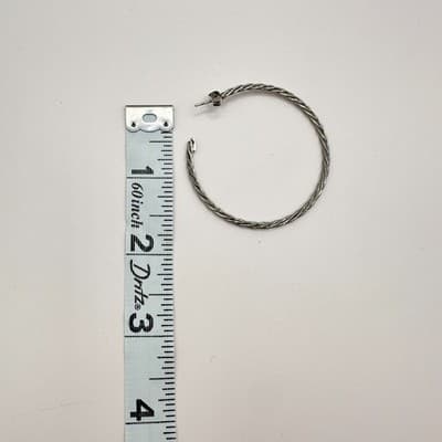 Vintage 90s Faux Turquoise Square Twisted Hoop Earrings Set Silver Tone Jewelry - Thumbnail 13