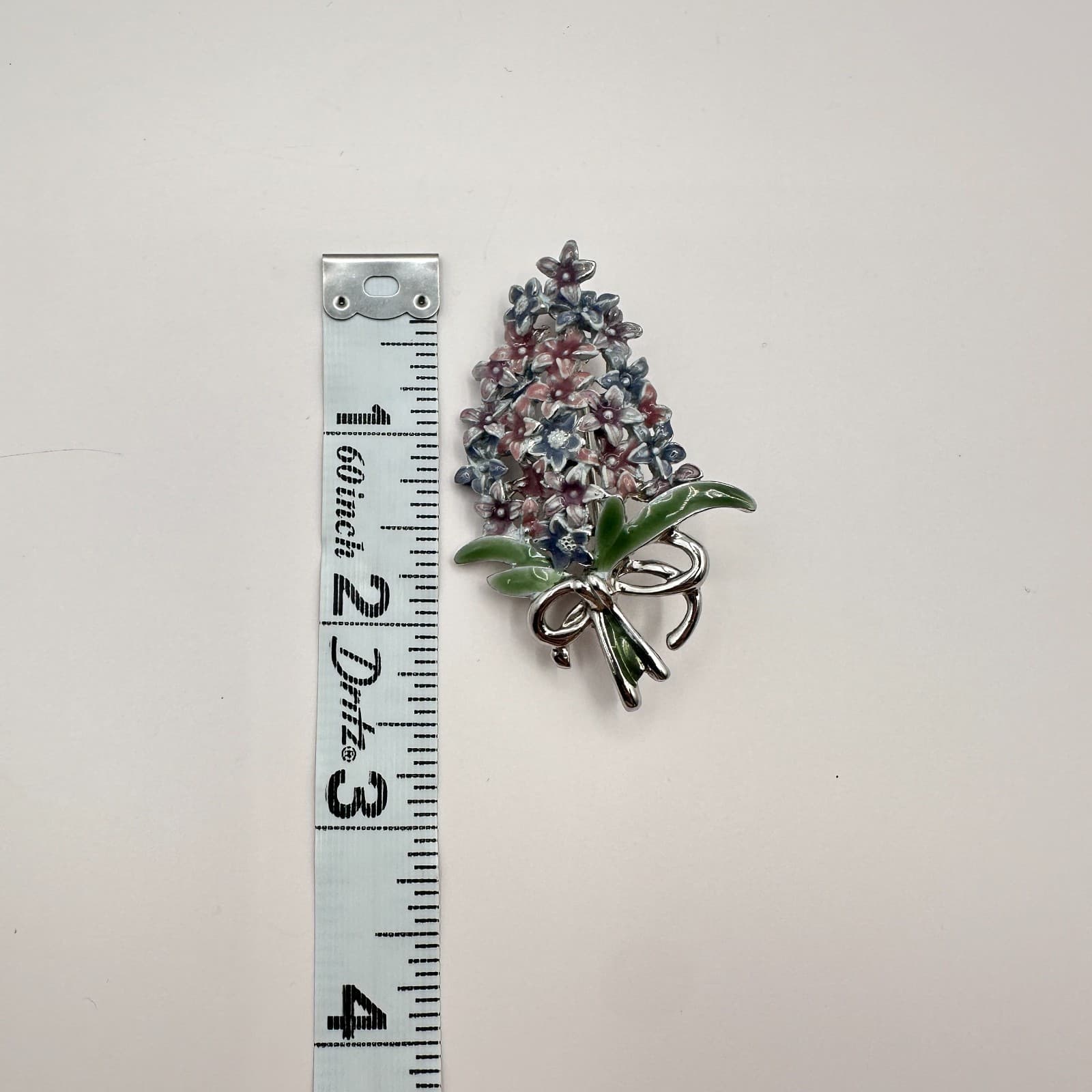 Vintage 90s Silver Tone Enamel Floral Bouquet Brooch Pin Women's Classic Jewelry - Thumbnail 8
