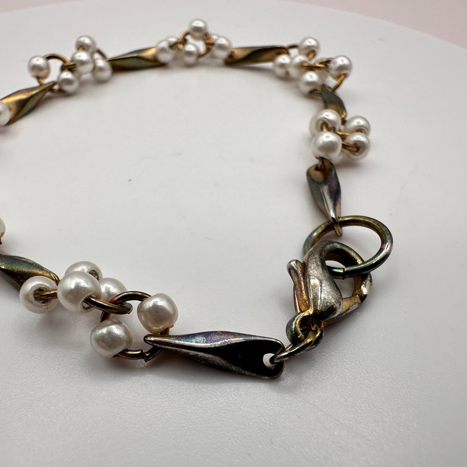 Vintage Y2K Faux Pearl Beaded Bracelet Gold Tone Boho Statement Women's Jewelry - Thumbnail 6