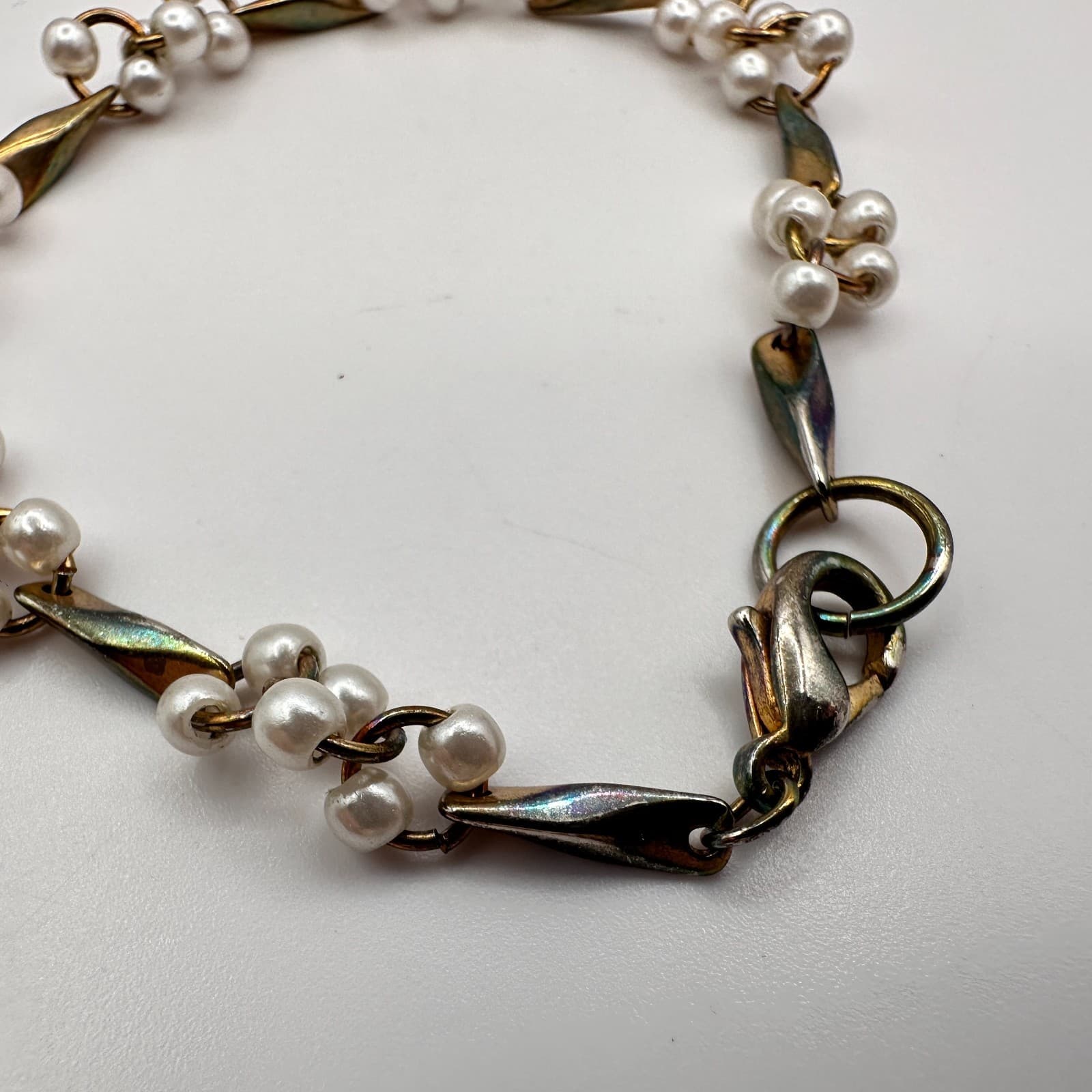 Vintage Y2K Faux Pearl Beaded Bracelet Gold Tone Boho Statement Women's Jewelry - Thumbnail 7