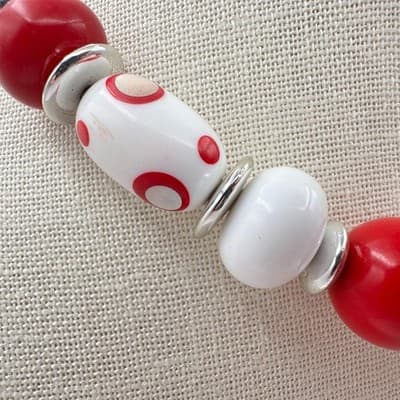 Vintage 60s Red & White Beaded Choker Necklace Chunky Polka Dot Women's Jewelry - Thumbnail 4