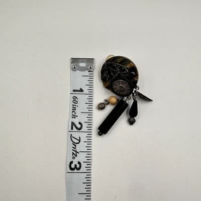 Vintage 90s Dangle Earrings Black Wooden Silver Tone Leaf Boho Woemn's Jewelry - Thumbnail 9