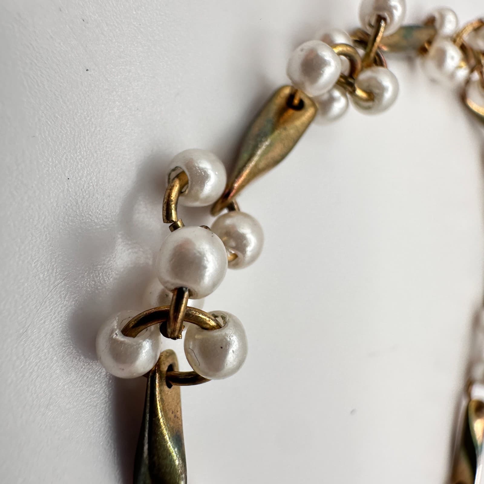 Vintage Y2K Faux Pearl Beaded Bracelet Gold Tone Boho Statement Women's Jewelry - Thumbnail 3