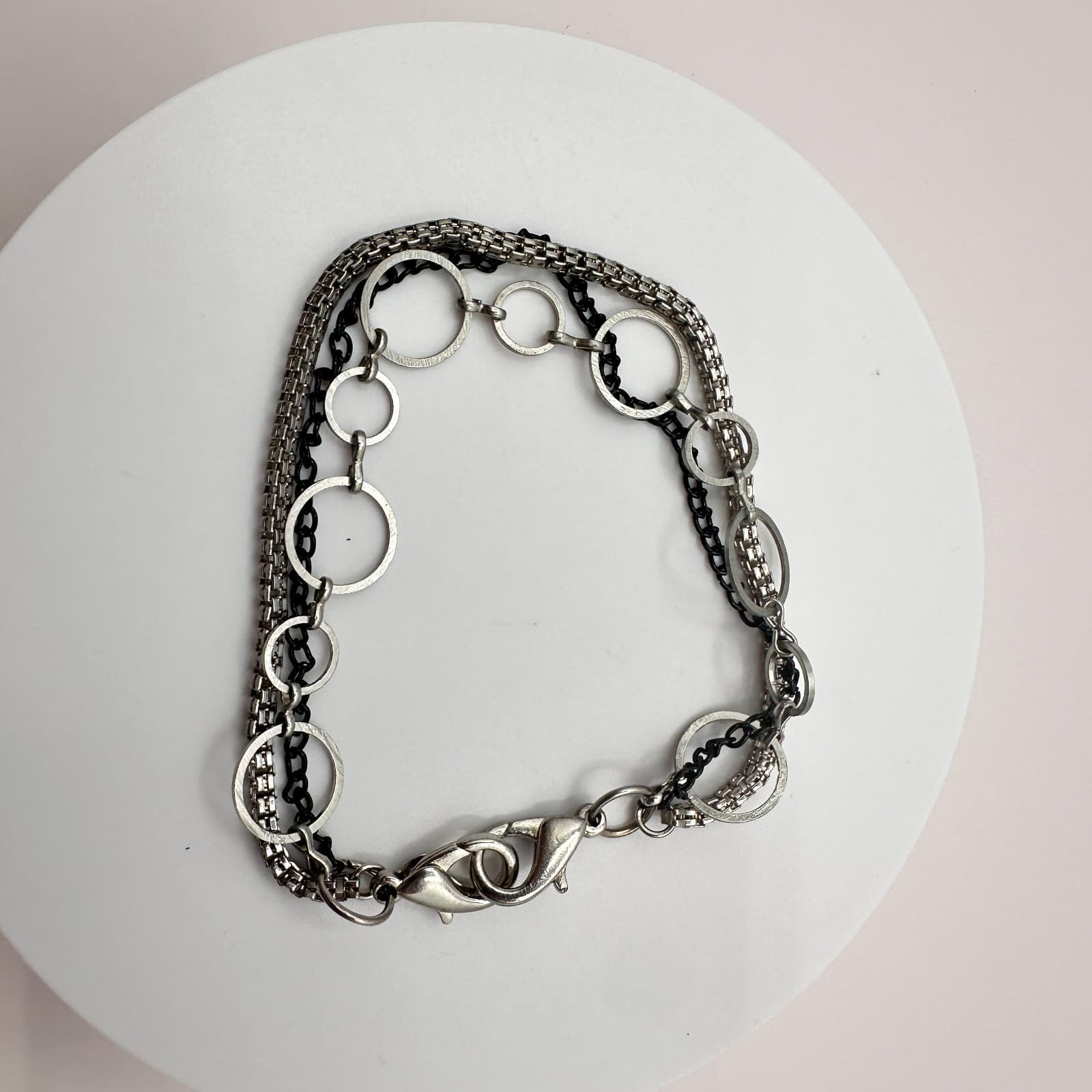 Vintage 90s Multi-Strand Bracelet Geometric Circle Classic Statement Jewelry Y2K - Thumbnail 3