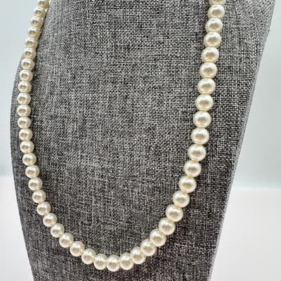 Vintage 90s White Faux Pearl Necklace Statement Women's Classic Jewelry Bib Y2K - Thumbnail 7