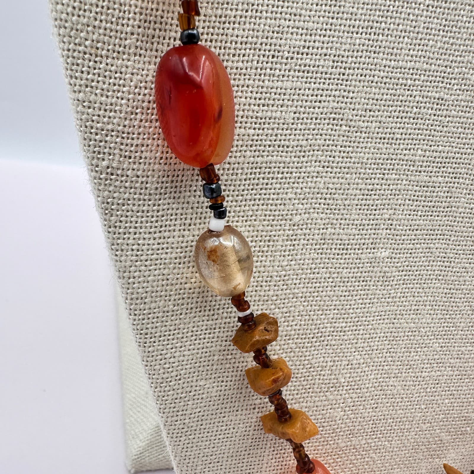 Vintage 90s Beaded Necklace Carnelian Jasper Quartz Boho Statement Jewelry - Thumbnail 6