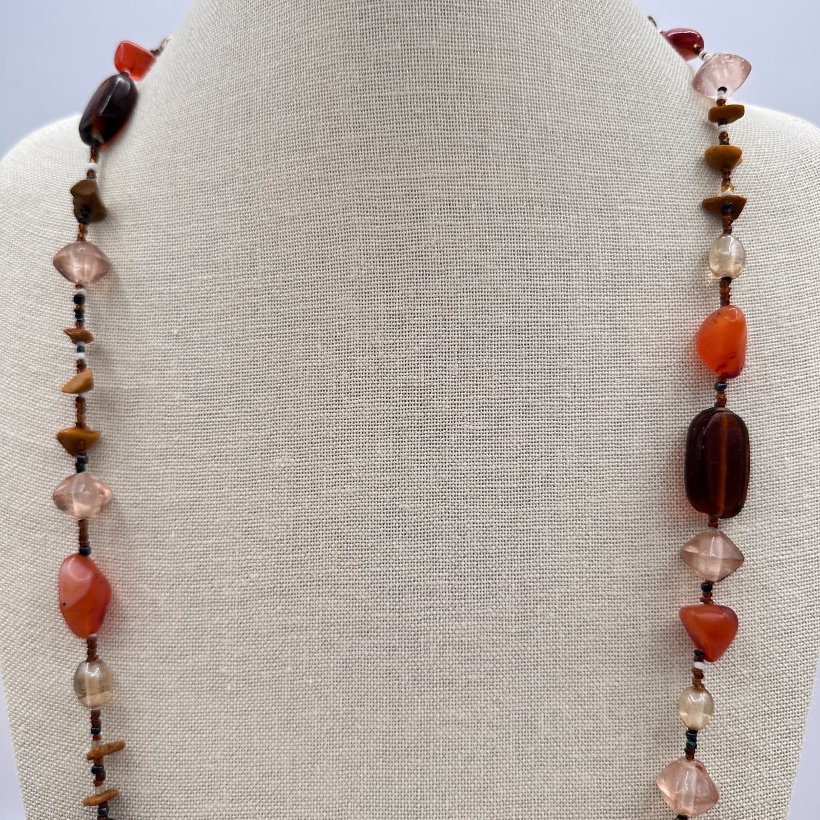 Vintage 90s Beaded Necklace Carnelian Jasper Quartz Boho Statement Jewelry - Thumbnail 8