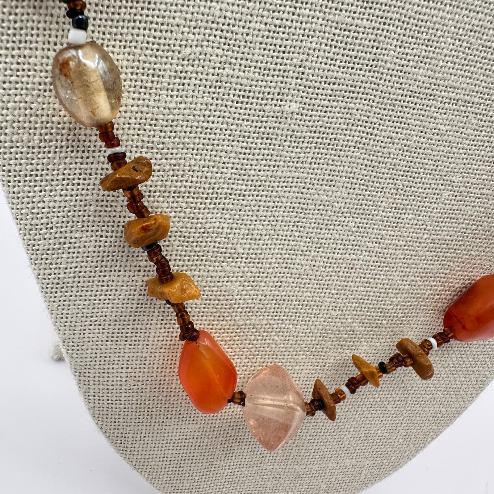 Vintage 90s Beaded Necklace Carnelian Jasper Quartz Boho Statement Jewelry - Thumbnail 7