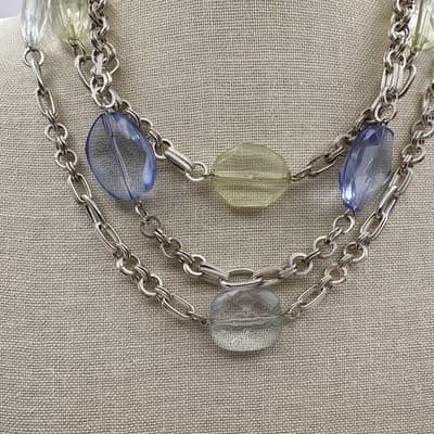 Vintage 90s Chunky Strands Necklace Lucite Bead Silver Tone Chain Layers Jewelry - Thumbnail 2