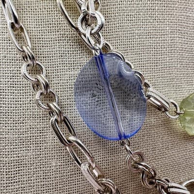 Vintage 90s Chunky Strands Necklace Lucite Bead Silver Tone Chain Layers Jewelry - Thumbnail 4