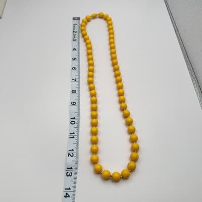 Vintage 80s Yellow Beaded Necklace Chunky Statement Women's Classic Jewelry - Thumbnail 9