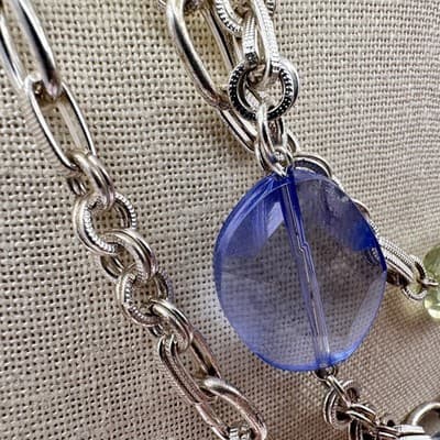 Vintage 90s Chunky Strands Necklace Lucite Bead Silver Tone Chain Layers Jewelry - Thumbnail 6