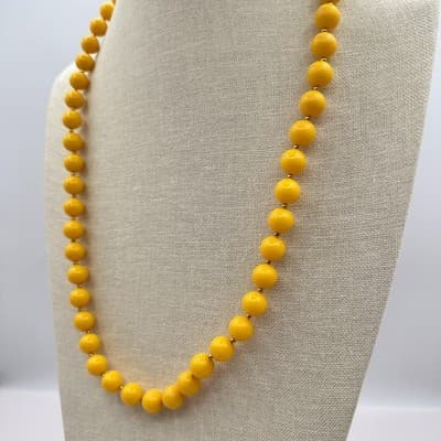 Vintage 80s Yellow Beaded Necklace Chunky Statement Women's Classic Jewelry - Thumbnail 8
