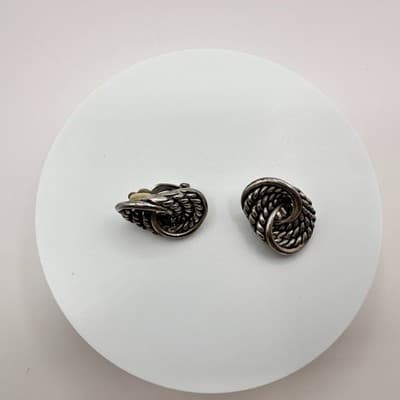 Vintage 80s 90s Silver Tone Twisted Rope Knot Earrings Women's Classic Jewelry - Thumbnail 3