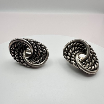 Vintage 80s 90s Silver Tone Twisted Rope Knot Earrings Women's Classic Jewelry
