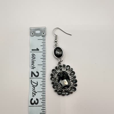 Vintage 90s Silver Tone Grey Glass Statement Dangle Earrings Fashion Jewelry Y2K - Thumbnail 7